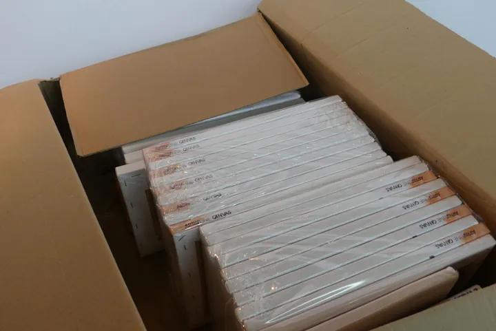 Konvolut bespannte Keilrahmen Maße in cm ca. 24 x 30 / Umfang: Karton mit Inhalt
